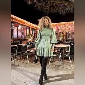 Green mini mocked dress